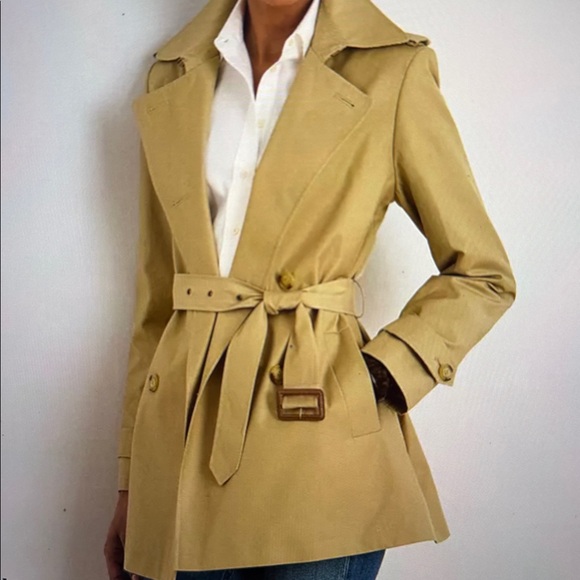 New Lauren Ralph Lauren  Beige Short Trench Coat with Belt size L - Picture 8 of 9
